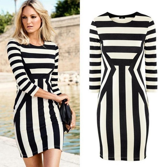 h&m black white dress